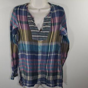 Soft Surroundings Women Rustic Plaid Top Long Sleeve Multicolor One Size